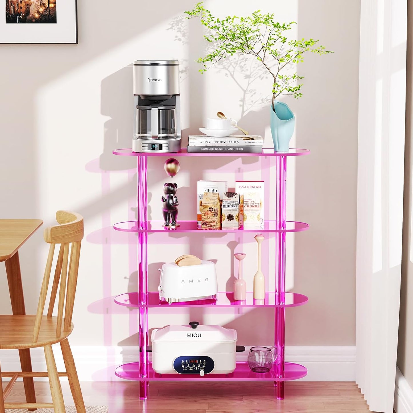 Clear Bookshelf, Acrylic Bookcase with Open Book Shelf Console Table for Entryway Office (4 Tier
