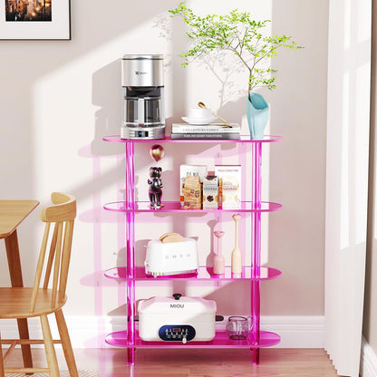 Clear Bookshelf, Acrylic Bookcase with Open Book Shelf Console Table for Entryway Office (4 Tier