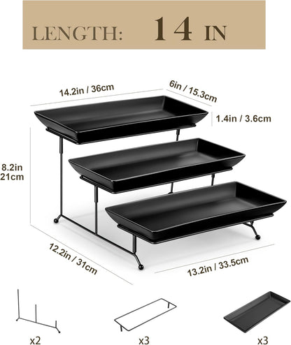 MALACASA 3 Tier Serving Trays for Party, Stoneware Serving Platters and Trays, 14 Inch Tiered Tray