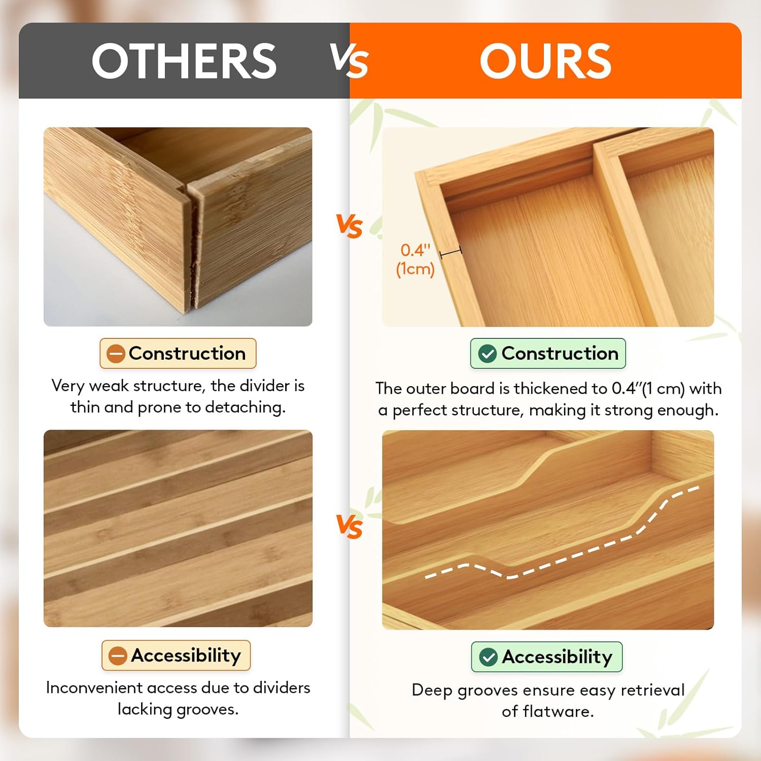 Lifewit Utensil Drawer Organizer, Expendable Cooking Silverware Tray for Kitchen Drawer, Bamboo