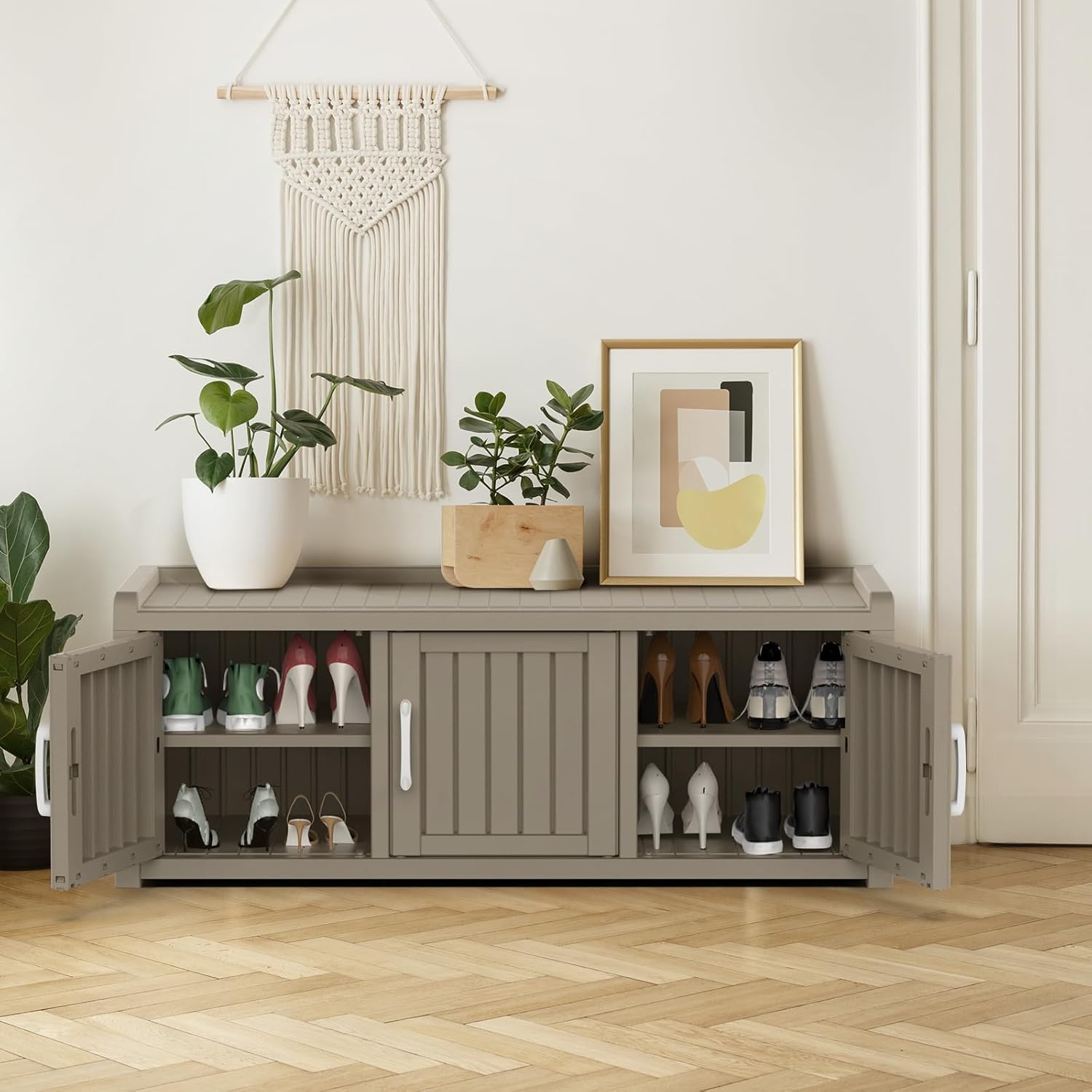 ROJIK Shoe Cabinet Waterproof UV-Resistant,Storage Bench Indoor Outdoor with Adjustable Shelves,for