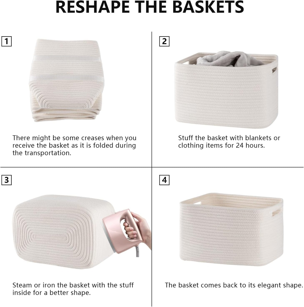 4 Pack Storage Baskets for Organizing, Woven Baskets for Shelves - Perfect for Toys, Books, Towels