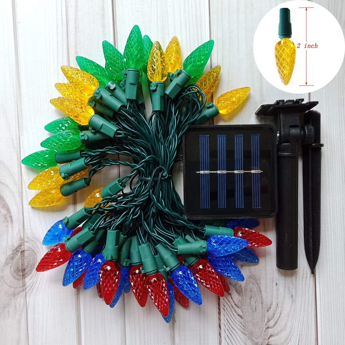 2 Pack Solar Christmas Lights Outdoor C6 Strawberry String Lights, LED Christmas Fairy Lights 50