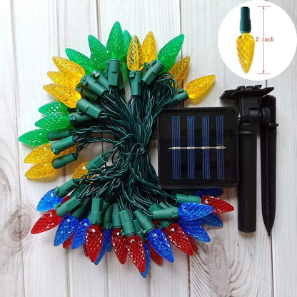 2 Pack Solar Christmas Lights Outdoor C6 Strawberry String Lights, LED Christmas Fairy Lights 50