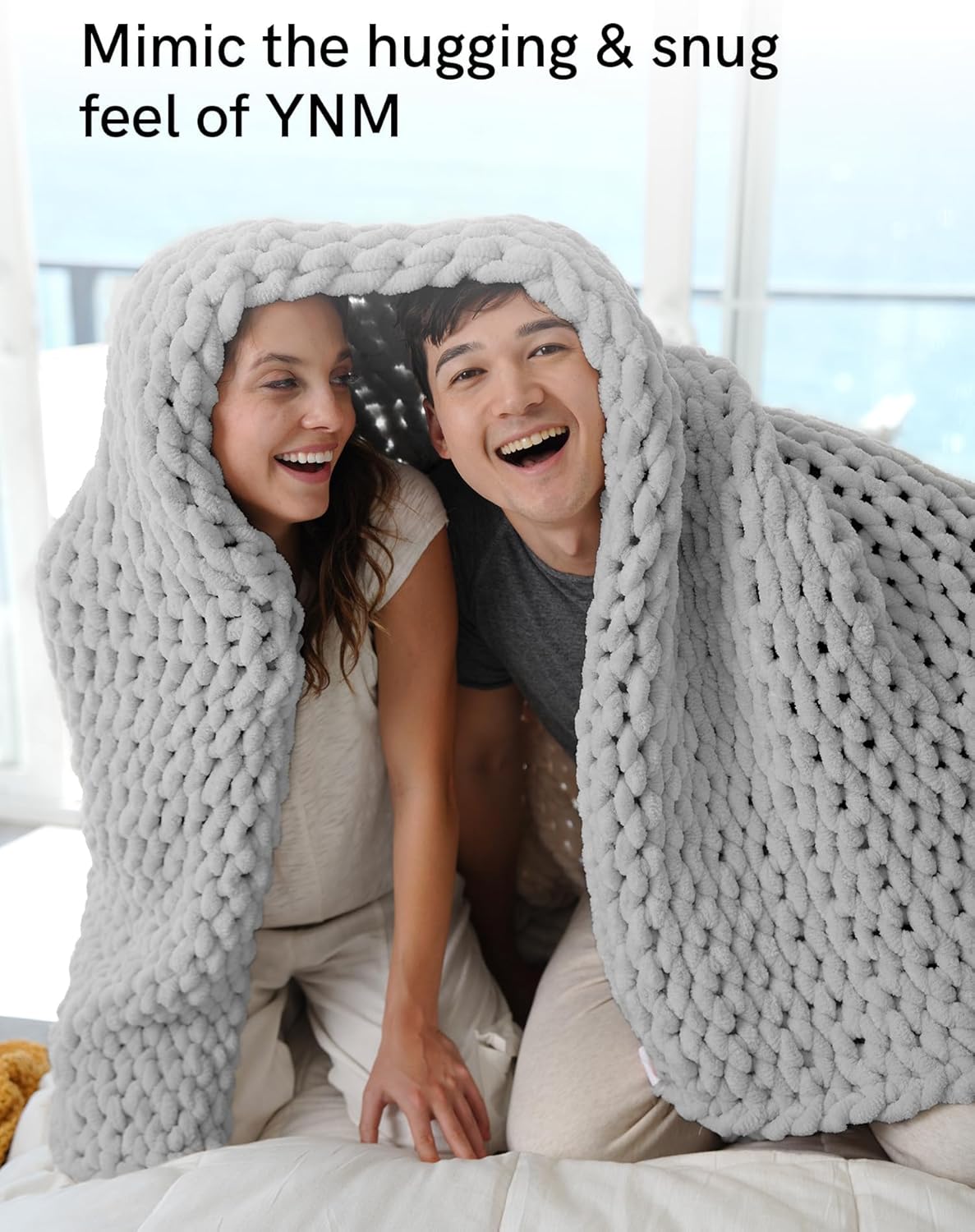 YnM Chunky Throw Blanket, Hand Knitted with Chenille Yarn, Skin Friendly, Ventilated and