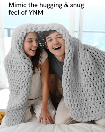 YnM Chunky Throw Blanket, Hand Knitted with Chenille Yarn, Skin Friendly, Ventilated and