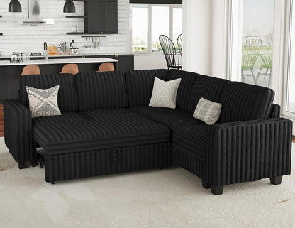 Belffin Plush Corduroy Modular Sectional Sofa with Pull Out Bed Convertible Small Sectional Corner