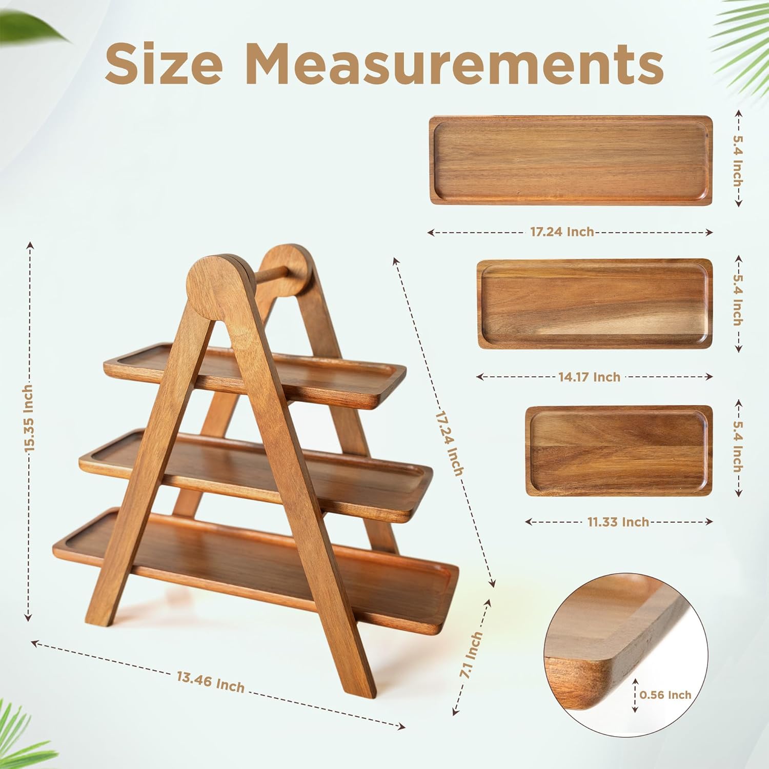 MAJURI 3 Tier Wooden Serving Tray, Set of 2 Tongs Free, Tiered Serving Trays & Platters for Party