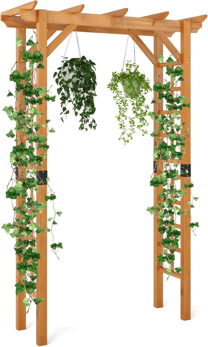 Giantex 7FT Wood Garden Arbor Trellis, Wooden Wedding Arch for Ceremony Party, Outdoor Archway