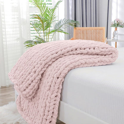 Bigacogo Chunky Knit Throw Blanket for Couch, 40x60 inches, 100% Hand Knitted with Thick Jumbo