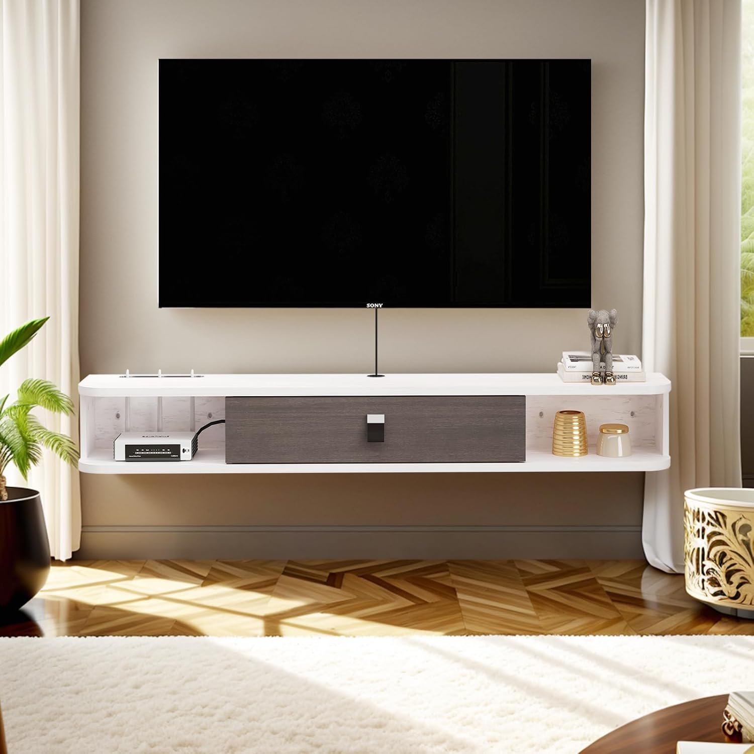 Pmnianhua Floating TV Console,78'' Wall-Mounted Media Console TV Cabinet Floating TV Stand