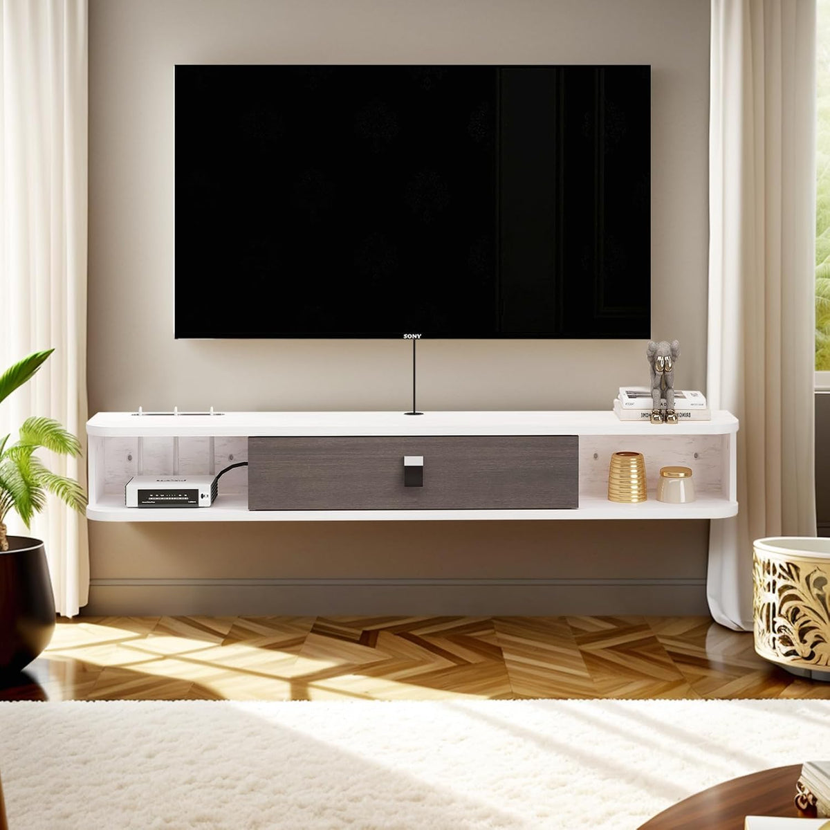 Pmnianhua Floating TV Console,63'' Wall-Mounted Media Console TV Cabinet Floating TV Stand