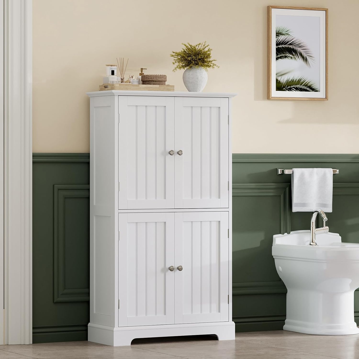 ChooChoo Bathroom Floor Cabinet, Modern Bathroom Storage Cabinet with 4 Doors and Adjustable