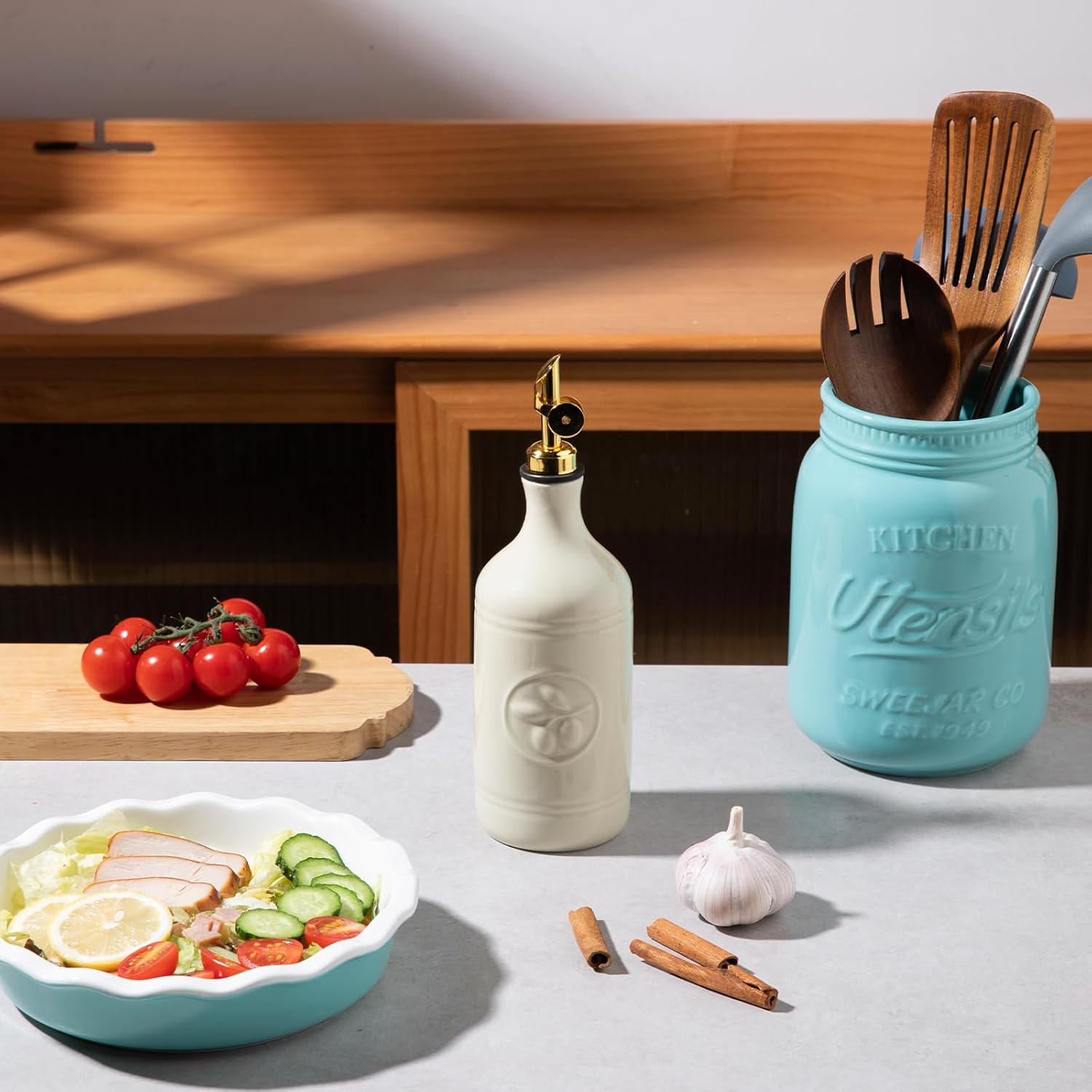 Sweejar 16 Oz Ceramic Olive Oil Dispenser Bottle, Oil Dispenser for Kitchen with Gravity Spout