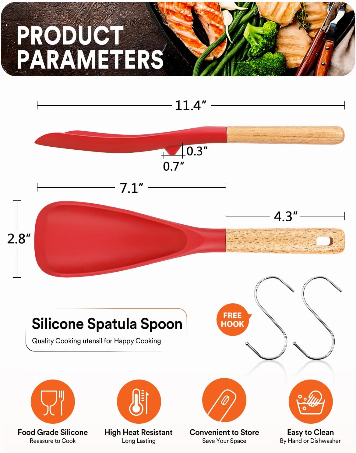 Cooking Spoon for Nonstick Cookwares, Great for Cooking and Serving Sturdy BPA-Free Matte Silicone