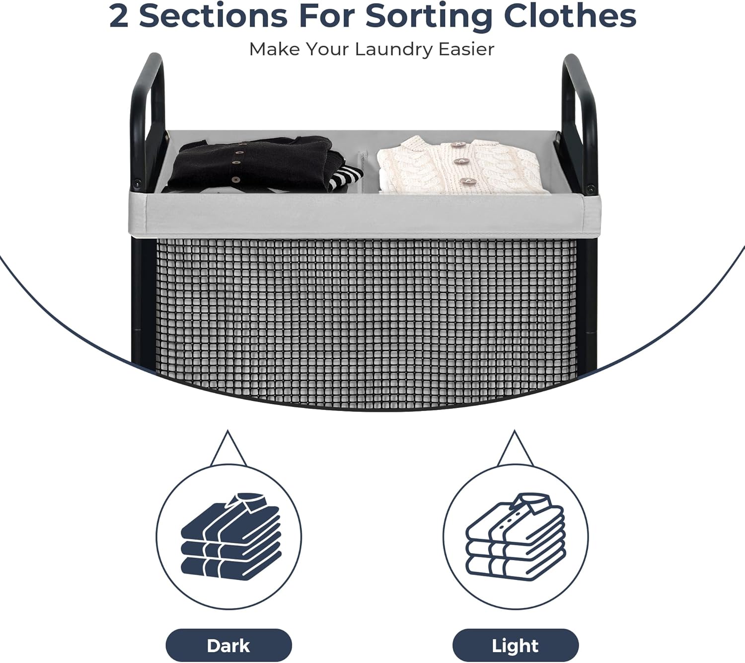 STO STO Laundry Hamper 2 Section, 100L Rolling Laundry Sorter Cart with Removable and Washable