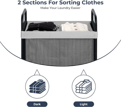 STO STO Laundry Hamper 2 Section, 100L Rolling Laundry Sorter Cart with Removable and Washable