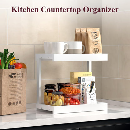 MARTY 2 Tier 15.75"x8.9" Large Countertop Shelf Organizer Spice Rack, Coffee Station Organizer for