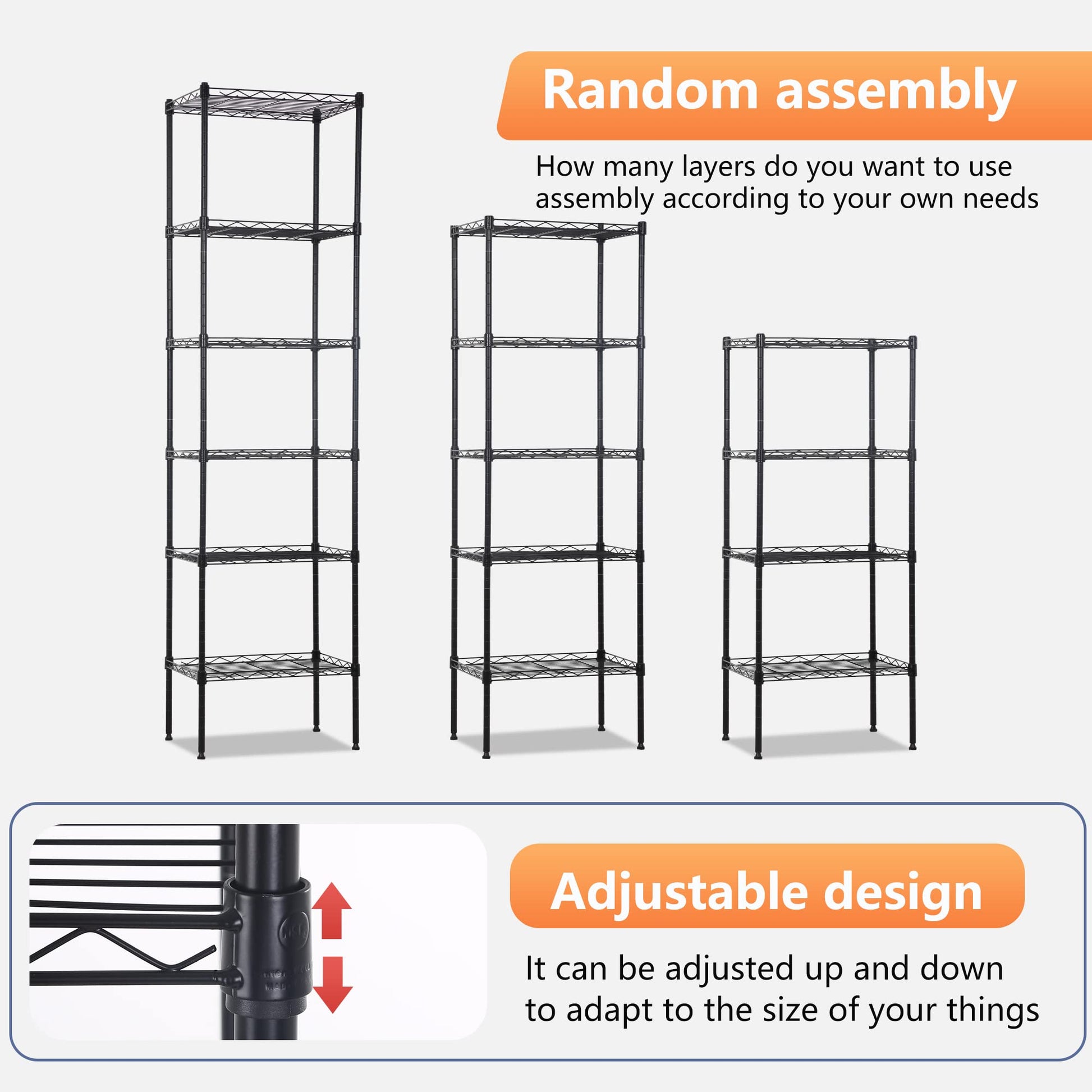 FDW 6 Tier Wire Shelving 17L x 12W x 64H Pantry Shelves Storage Rack Shelving Units Adjustable