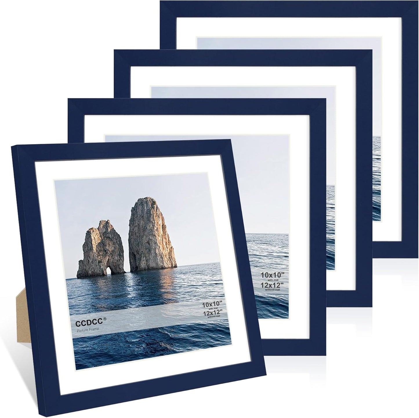 12x12 Picture Frame Set of 4, 12 x 12 Wood Photo Frames with Mat for 10x10 or 30x30cm Diamond