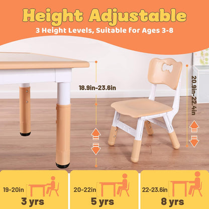 FUNLIO Kids Table and 4 Chairs Set, Height Adjustable Toddler Table and Chair Set for Ages 3-8