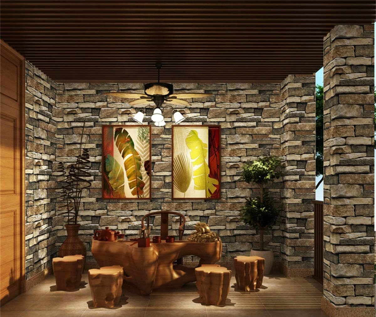 TUOKING Peel and Stick Stone Wallpaper Self-Adhesive Removable Wallpaper Home Decoration for