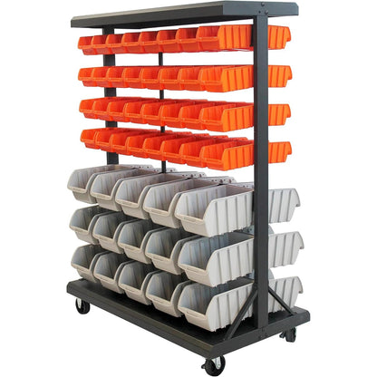TRINITY Rolling Storage Bin Rack & Parts Organizer, 7-Tier Dual-Sided Bin Cart Shelving for Shop