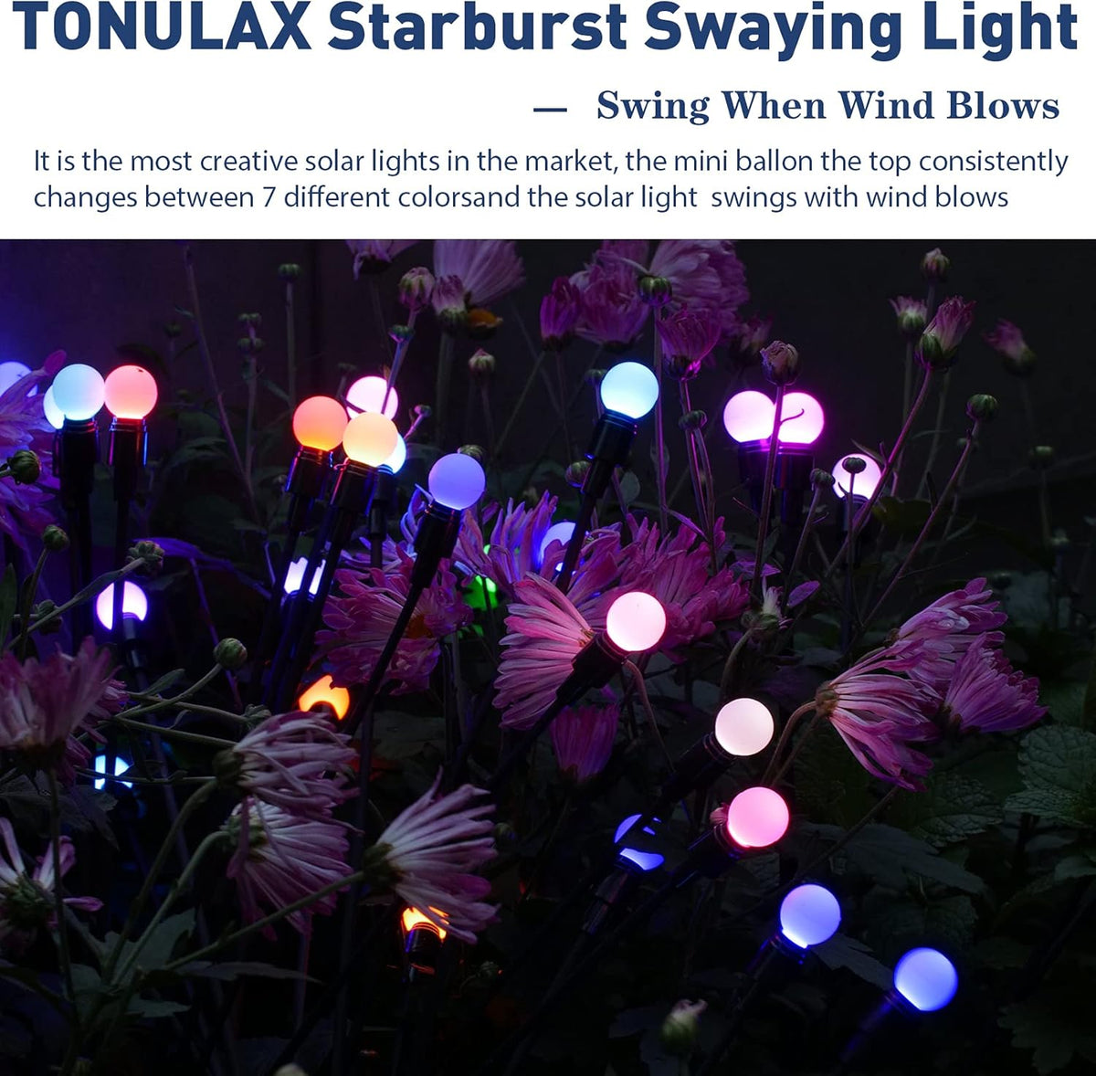 TONULAX Solar Garden Lights, Starburst Swaying Light - Swaying When Wind Blows, Solar Lights
