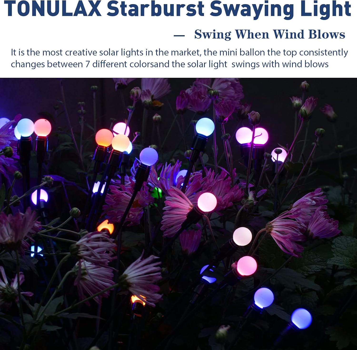 TONULAX Solar Garden Lights, Starburst Swaying Light - Swaying When Wind Blows, Solar Lights