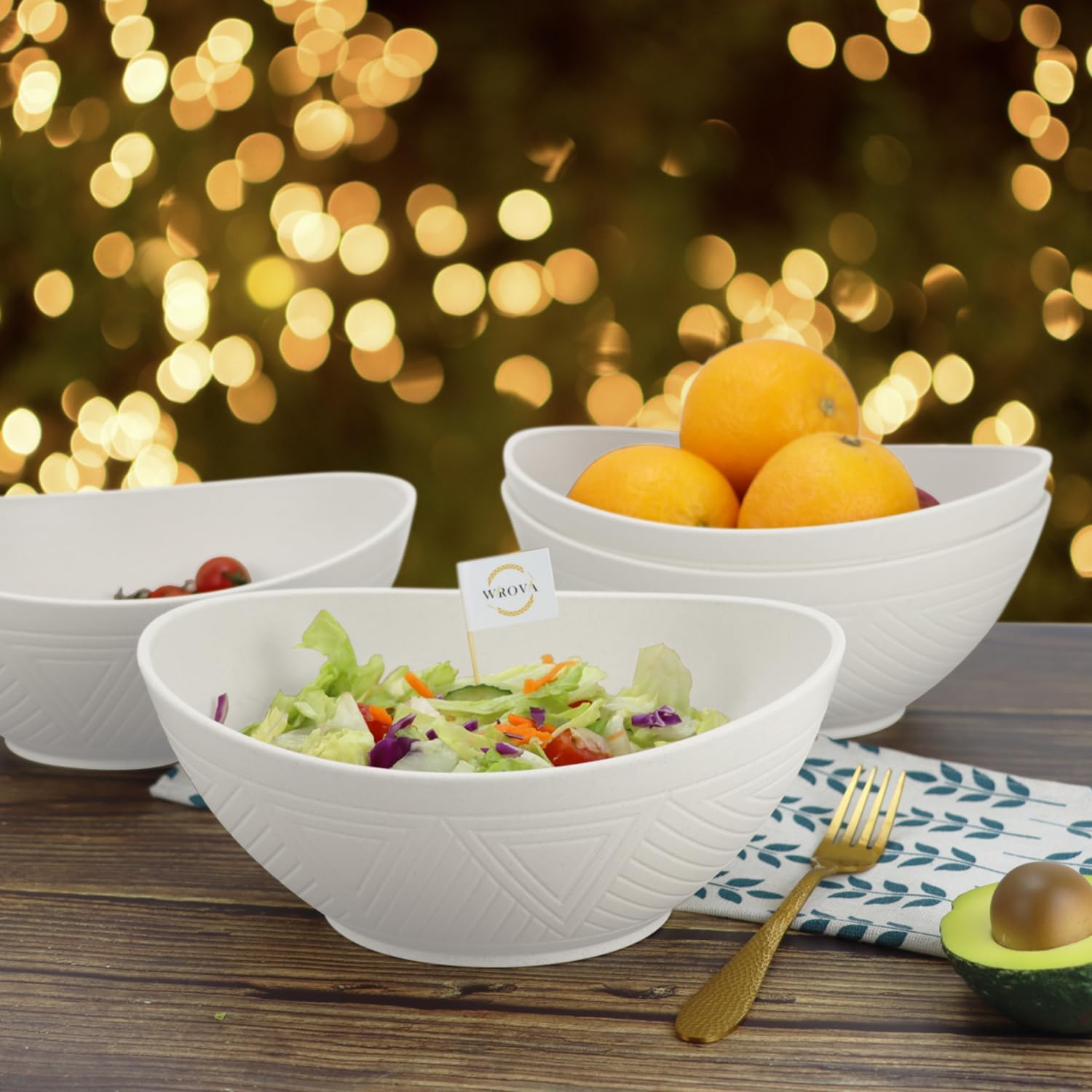 65oz Large Salad Bowls Ivory - Wheat Straw Salad bowls Set of 4 - Unbreakable Salad Bowls Dishware