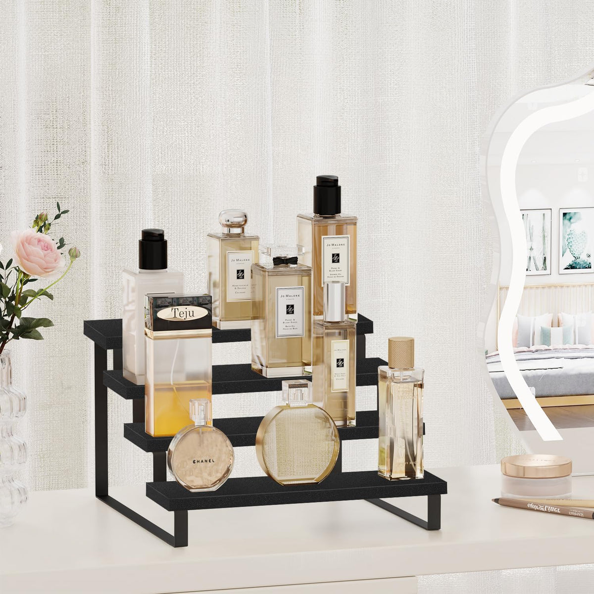 YINMIT Wooden Display Riser Stand, Tiered Perfume and Cologne Organizer Stand, 4 Tier Spice Rack