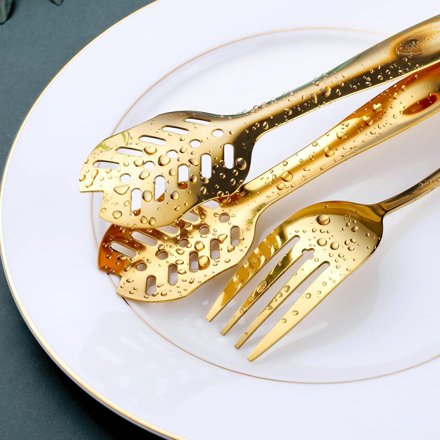 Gold Serving Utensils, OGORI 15-Piece Stainless Steel Gold Serving Utensils Set Include Serving