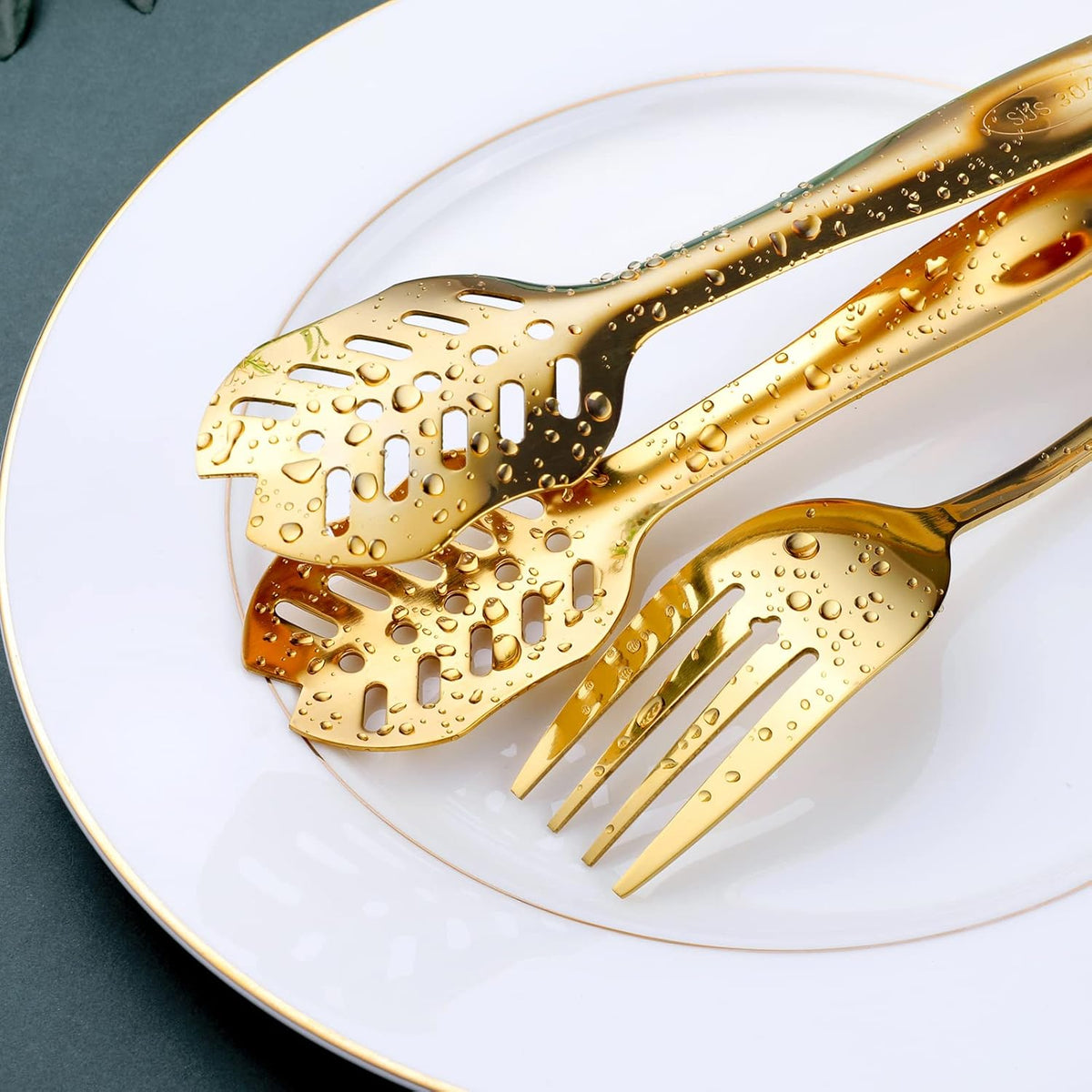 Gold Serving Utensils, OGORI 12-Piece Stainless Steel Serving Utensils Include Serving Spoons