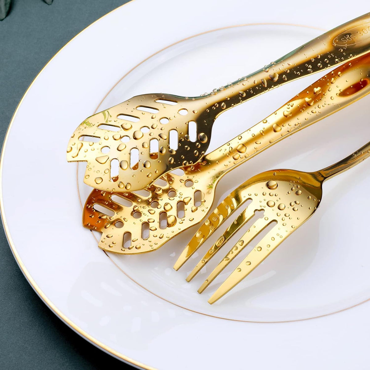 Gold Serving Utensils, OGORI 10-Piece Polished Stainless Steel Gold Serving Utensils Set Include