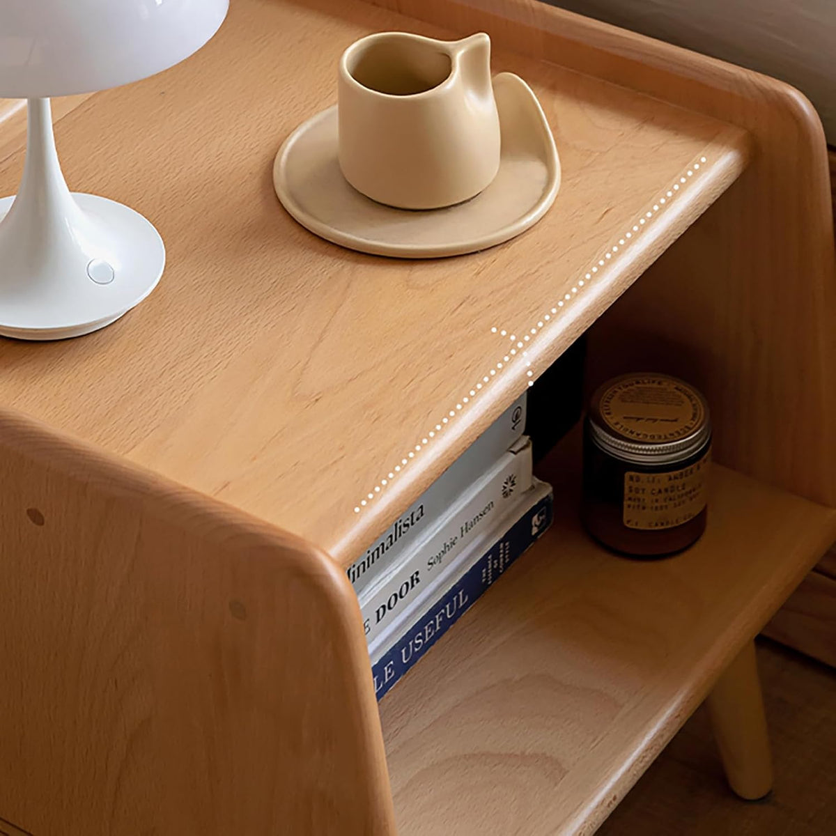 Bedside Table - 100% Solid Oak Wood Nightstand - Small Nightstand with Open Design - Small Side End