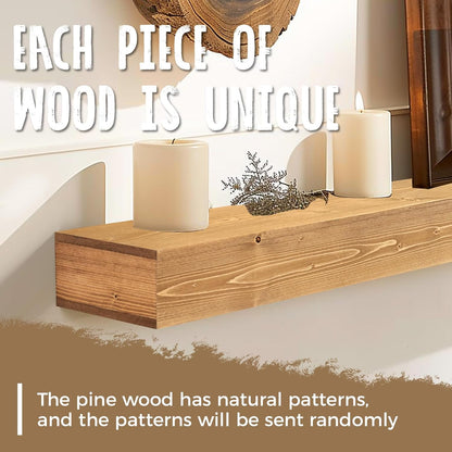 48x8x3 Fireplace Mantel - Handcrafted Hollow Rustic Solid Wood Wall Mounted Floating Shelf with