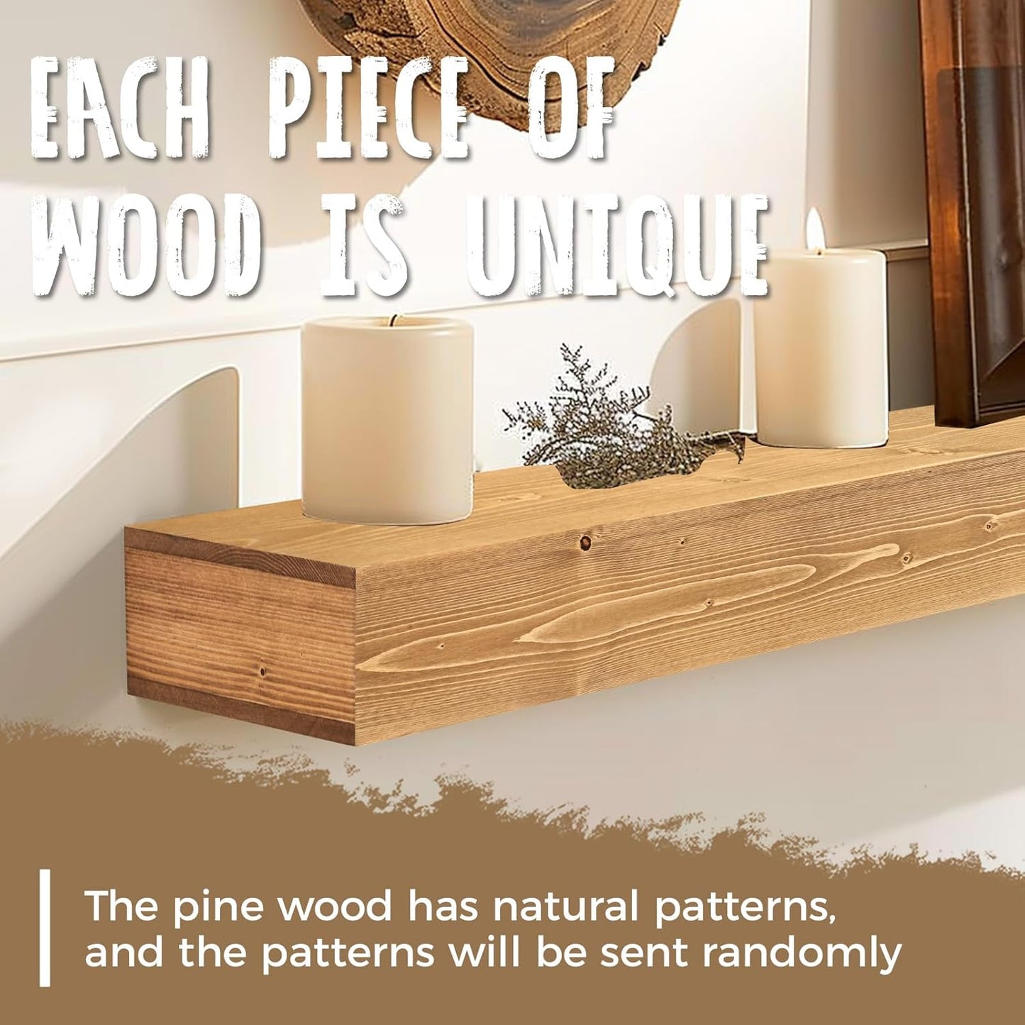 60x8x3 Fireplace Mantel - Handcrafted Hollow Rustic Solid Wood Wall Mounted Floating Shelf with