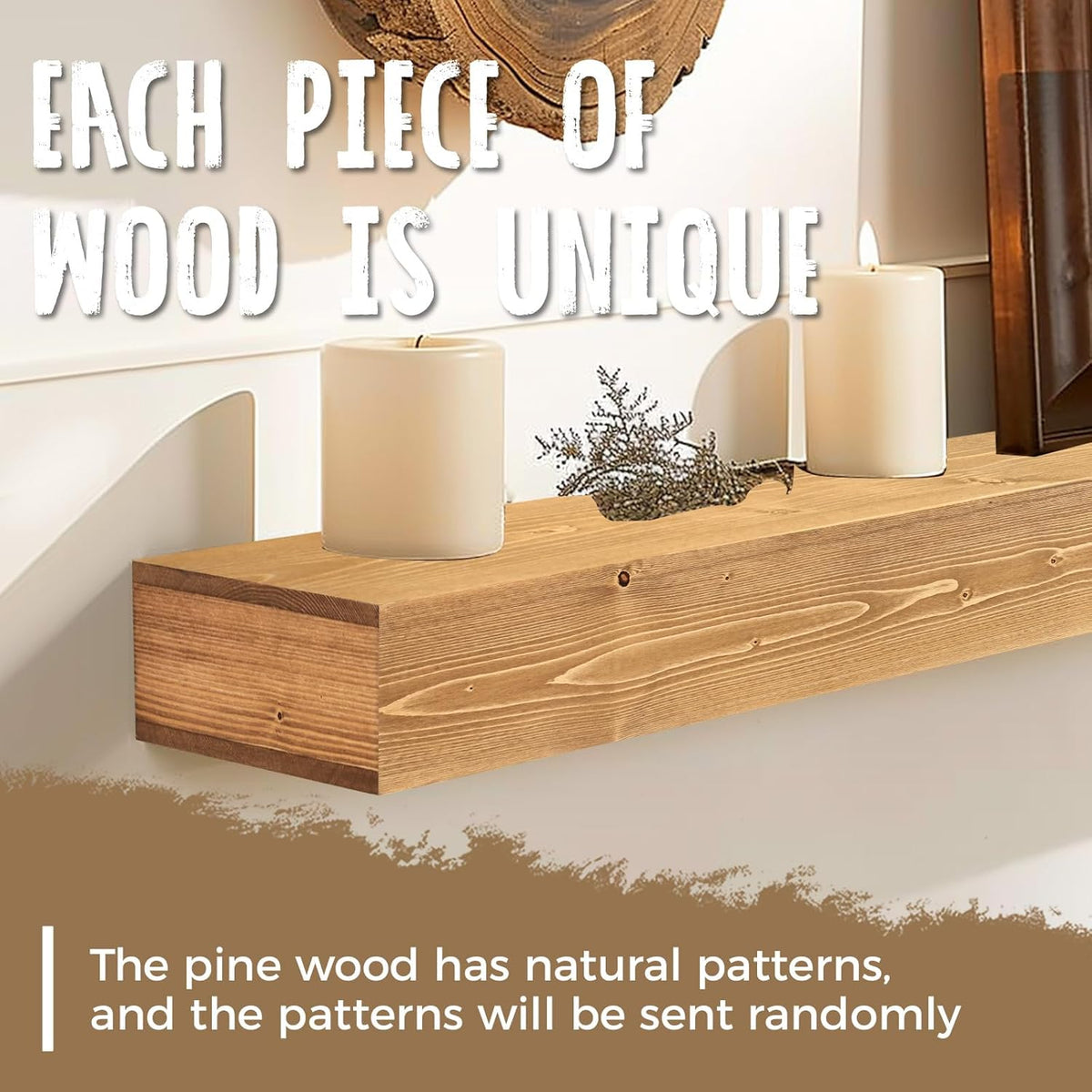 60x8x3 Fireplace Mantel - Handcrafted Hollow Rustic Solid Wood Wall Mounted Floating Shelf with