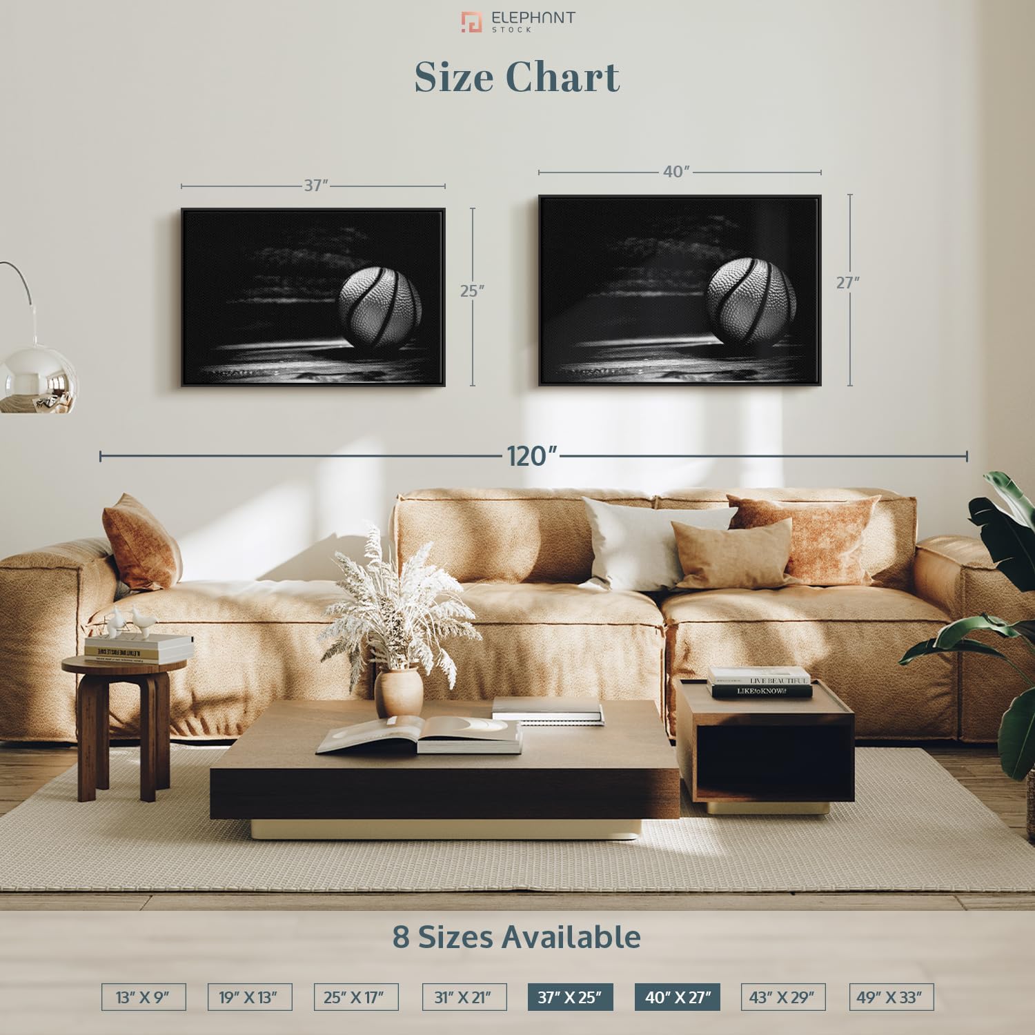 ElephantStock Basketball Wall Art - Horizontal Framed Canvas - 1-Piece Hallway Wall Decor