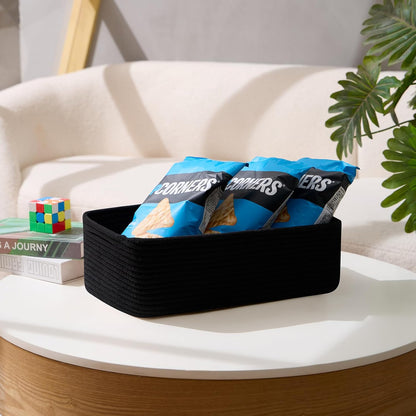 Large Shallow Organizing Baskets 15x11x5.1 Inches - Rope Woven Storage Bins for Bathroom, Shelves
