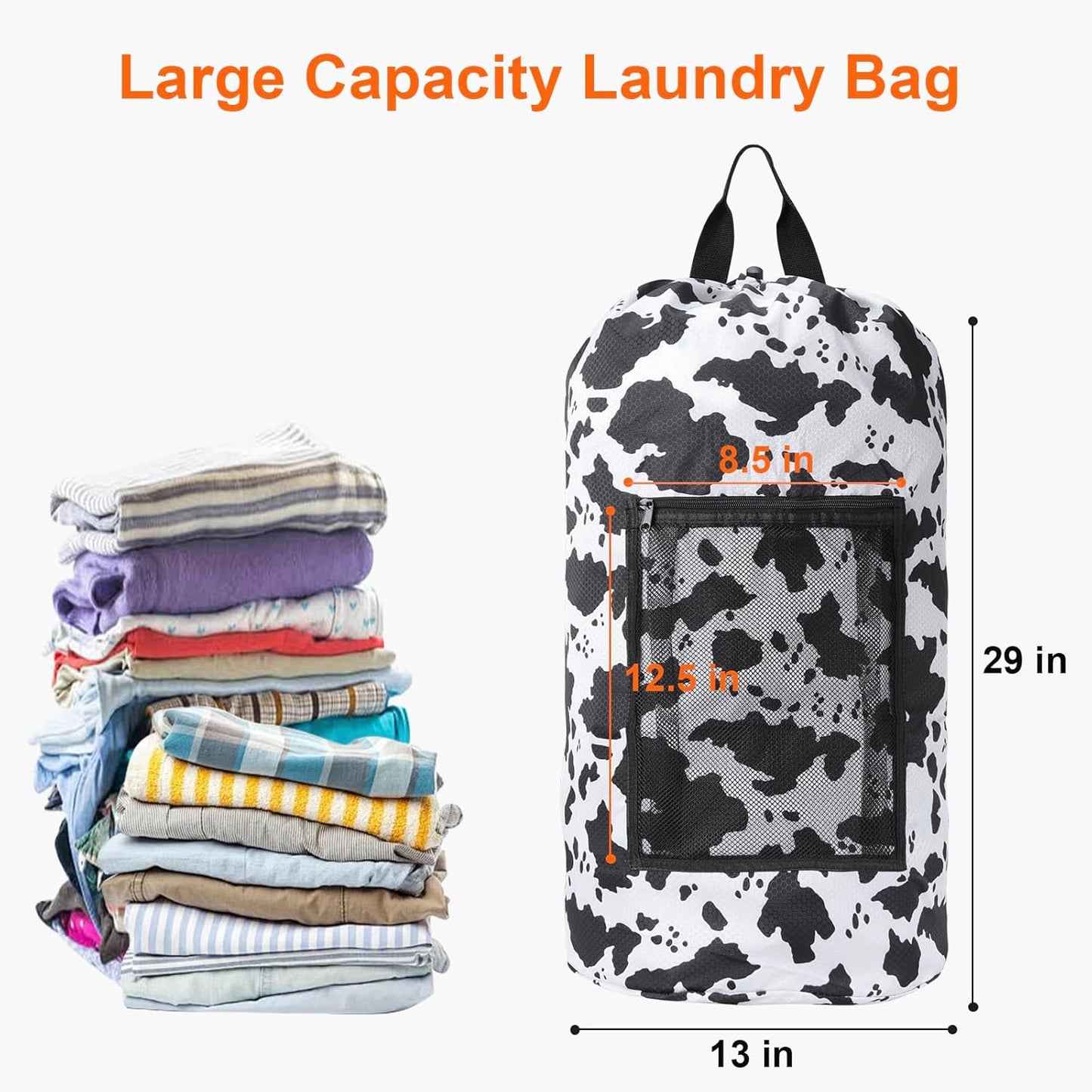 Femuar Laundry Bag Backpack Durable Laundry Bag with Shoulder Straps and Mesh Pockets Portable