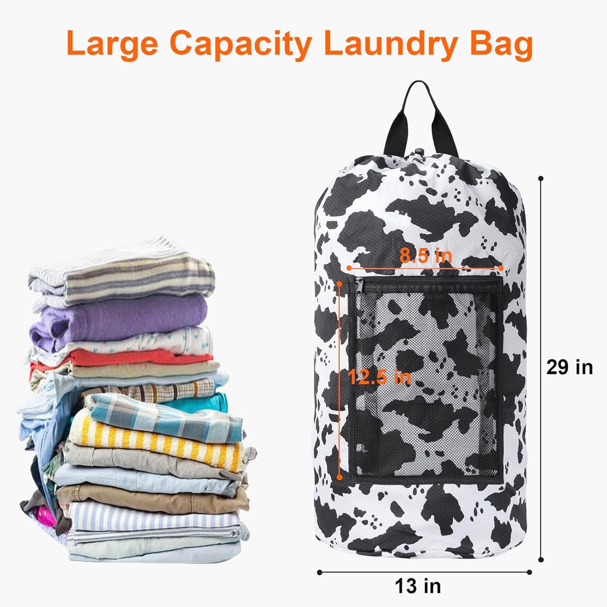 Femuar Laundry Bag Backpack Durable Laundry Bag with Shoulder Straps and Mesh Pockets Portable