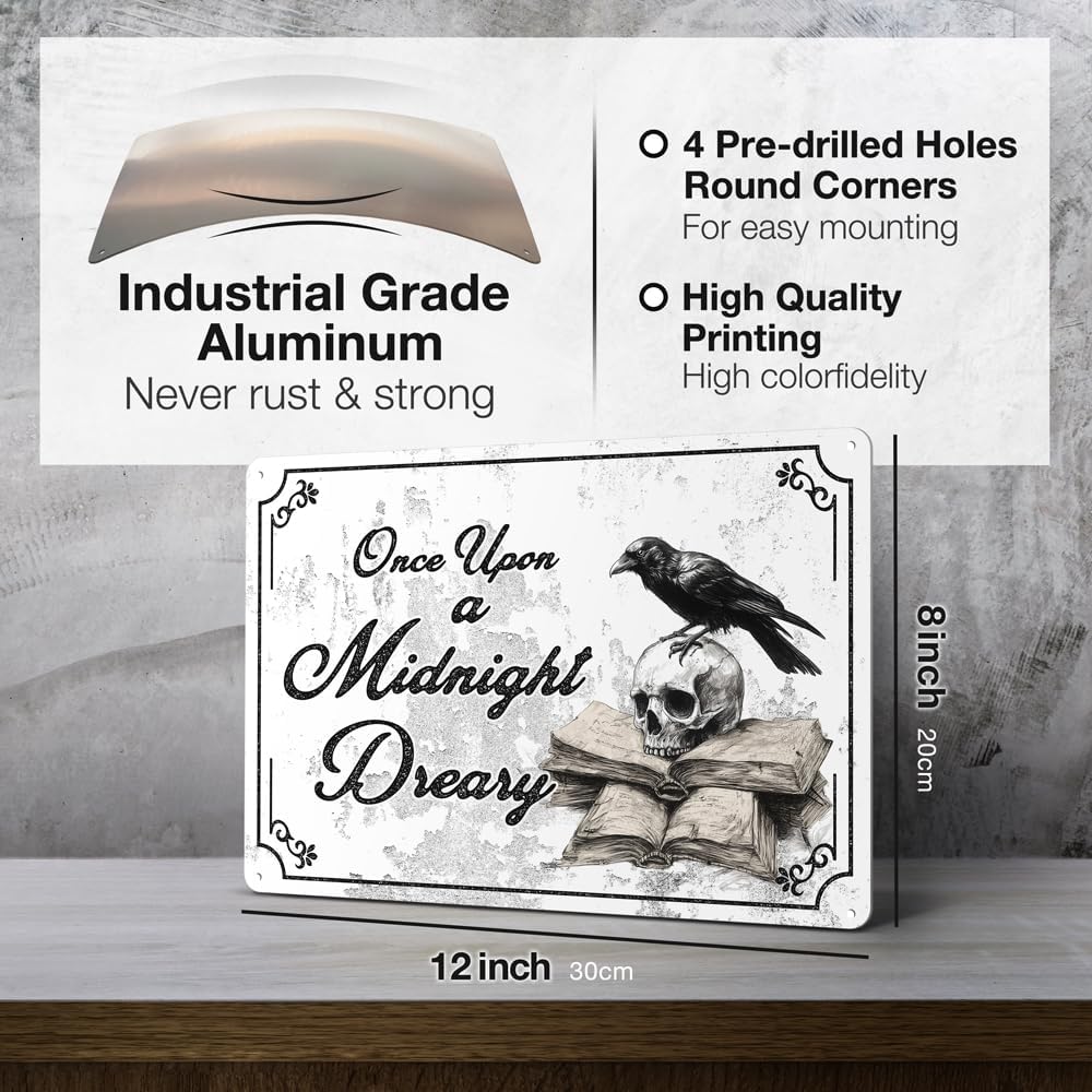 Heuhuww Vintage Gothic Wall Decor-Once Upon A Midnight Dreary Gothic Metal Sign for Home Room,The