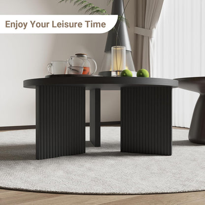 Wooden Round Coffee Table, 35" Coffee Table with Smooth Thick Mesa, Low Circle Center Table with X