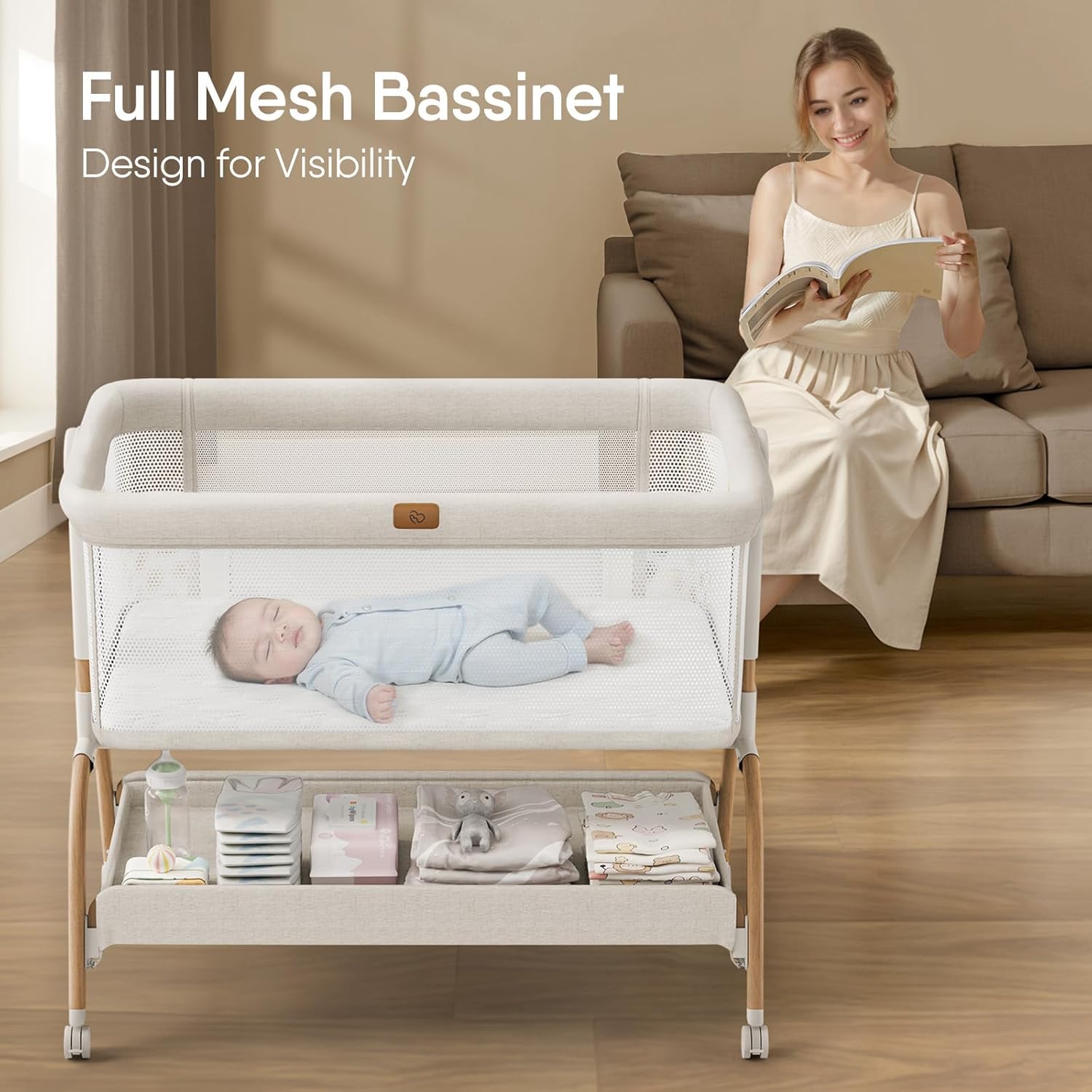 Baby Bassinet Bedside Crib, 3-in-1 Baby Bassinet Bedside Sleeper with Mattress and Soft, Breathable