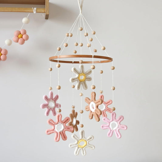 Woven Daisy Mobile for Crib, Baby Crib Mobile for Girls, Boho Daisy Crib Mobile, Daisy Nursery