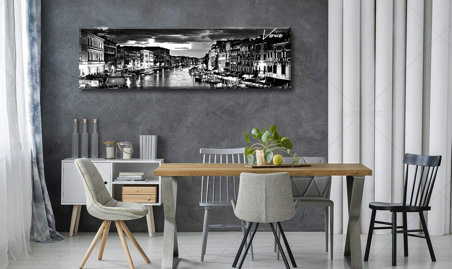 DJSYLIFE Venice Skyline Wall Art Black and White Italy Cityscape Canvas Print Painting Buildings