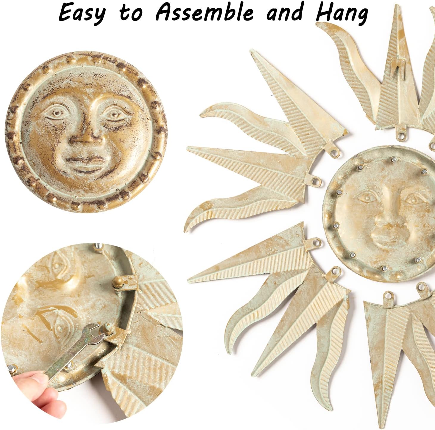 TICKCACY Metal Sun Wall Art Decor Sculpture, 3D Sun Wall Art Decoration Hanging for Outdoor Indoor