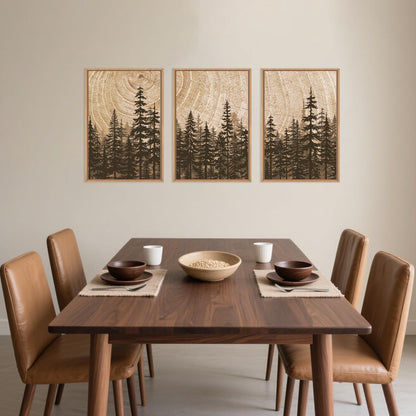 Celestdeco Pine Tree Framed Canvas Wall Art Set, Natural Woodland Landscape Wall Decor, Large Retro