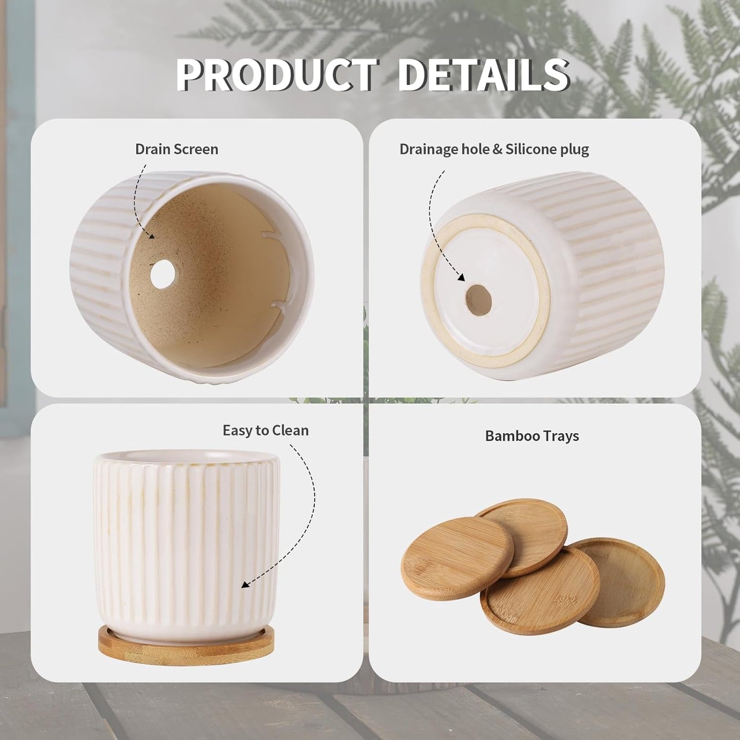 TAMAYKIM 4 Inch Ceramic Plant Pots with Drainage Holes, Modern Flower Planter with Saucer for